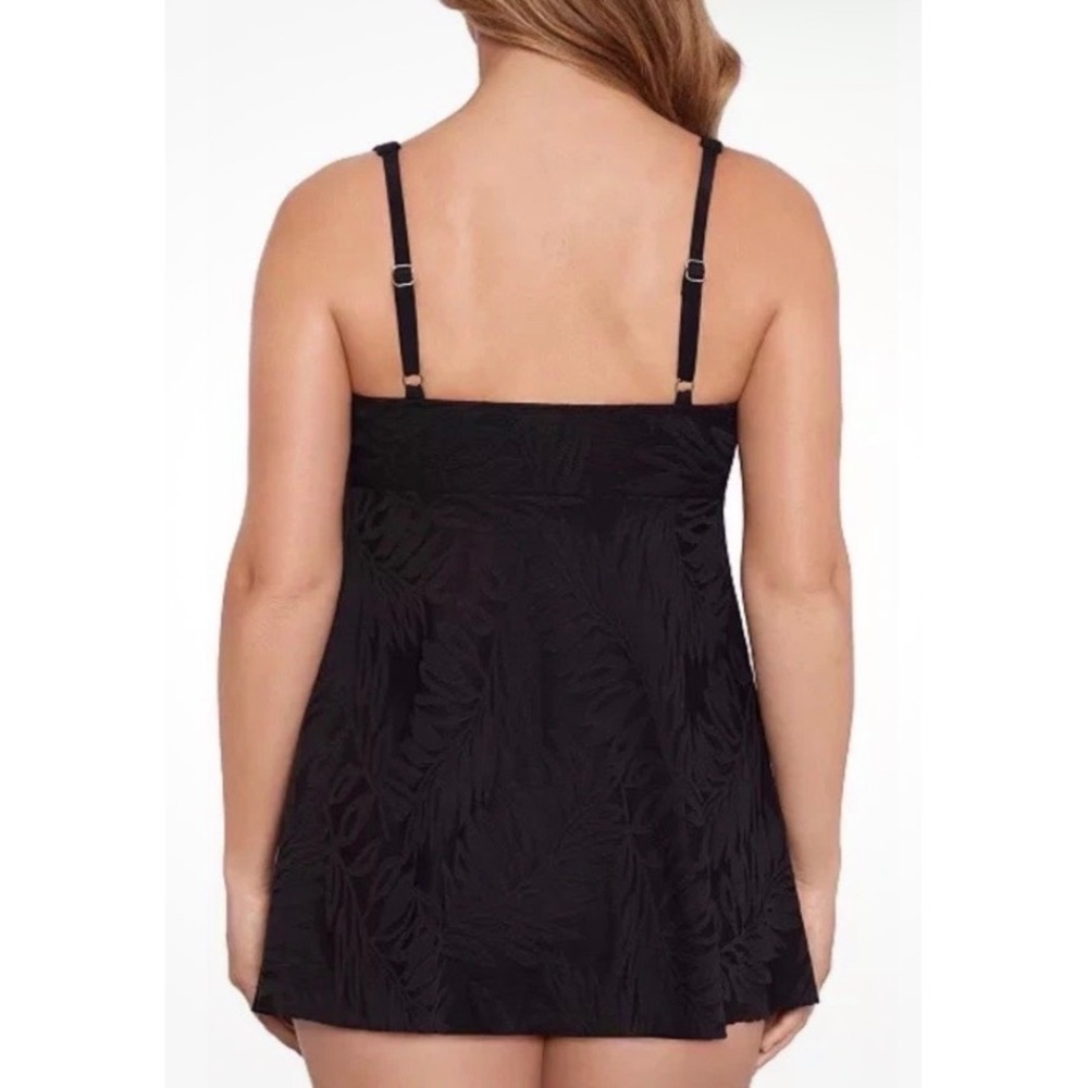 Swim Solutions‎ Black Palm Burnout V-Neck Swimdress One Piece Swimsuit 8 NEW - Picture 2 of 6
